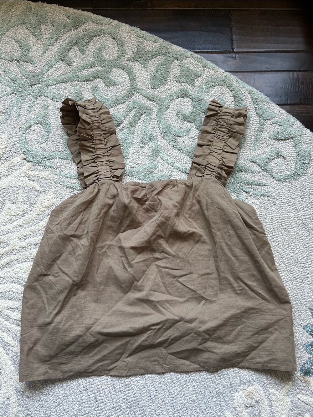 Ruffled Strap Square Neck Crop Top in Taupe